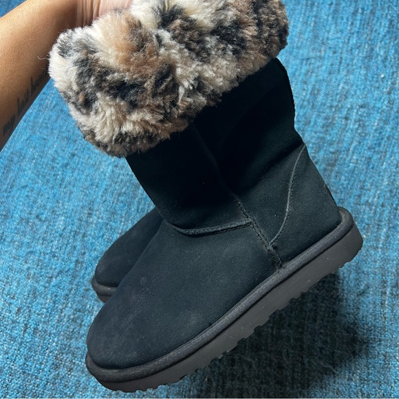 UGG Classic Tall 11 Leopard Print Boots in Black Suede - Picture 4 of 11